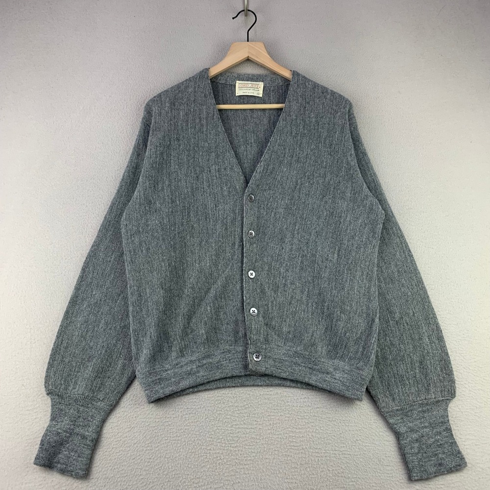 Vintage‎ Lord Jeff Cardigan Mens Large Gray Long Sleeve Knit 70s Heritage USA